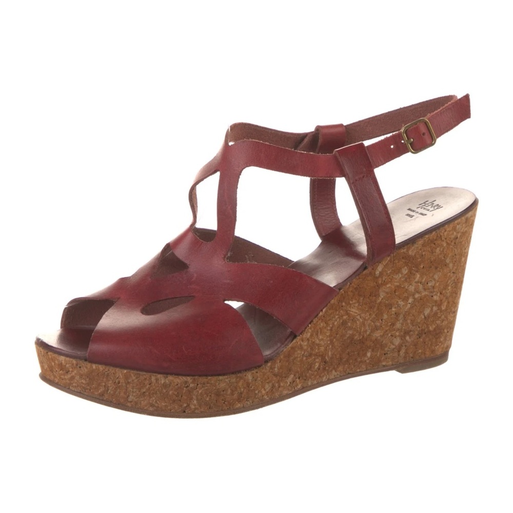 Henry Cuir Leather Wedge Sandals Size 40